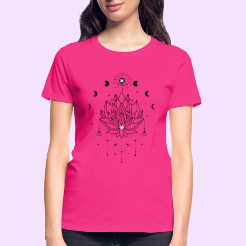 Third Eye Black Lotus Flower - Moon Cycle Design - Gildan Ultra Cotton Ladies T-Shirt