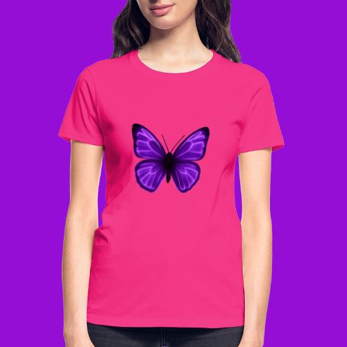 Neon Purple Butterfly - Gildan Ultra Cotton Ladies T-Shirt