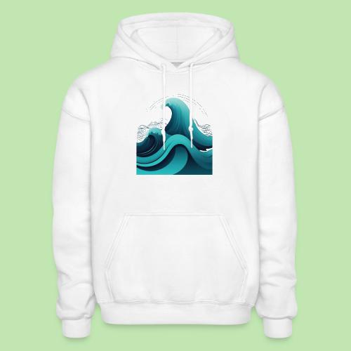 Dynamic Ocean Wave Illustration - Heavyweight Unisex Hoodie by Gildan