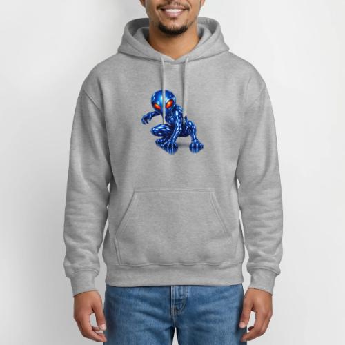 Blue Alien Crouch - Heavyweight Unisex Hoodie by Gildan