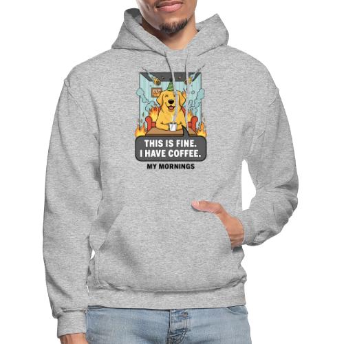 🔥 Funny Dog Meme “This Is Fine, I Have Coffee” - Gildan Heavy Blend Adult Hoodie