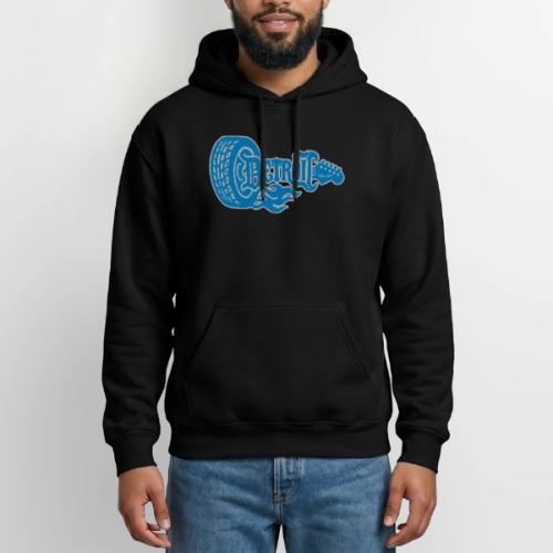 The D® - Detroit Wheel Guitar with Flames Bl Slvr - Heavyweight Unisex Hoodie by Gildan
