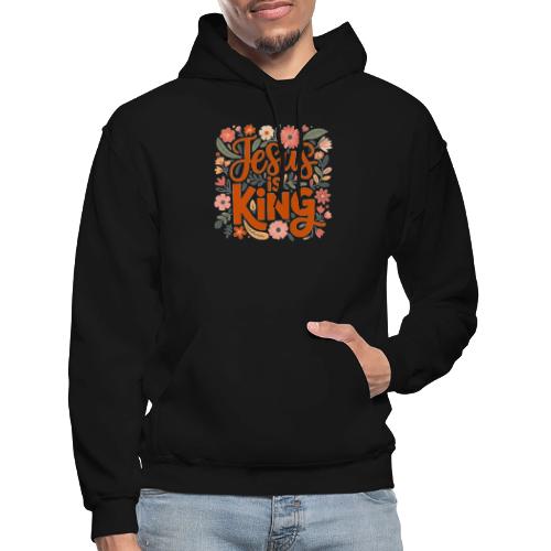 Jesus Is King – Floral Christian Typography Design - Gildan Heavy Blend Adult Hoodie