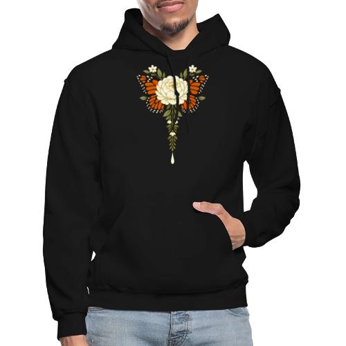 Monarch Butterfly Floral Botanical Art - Gildan Heavy Blend Adult Hoodie