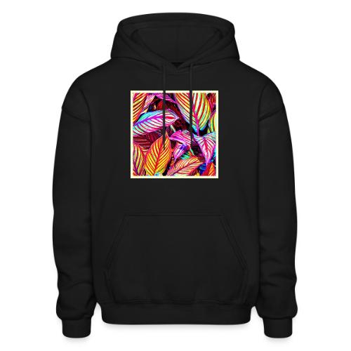 Striped Neon Leaves Design - Gildan Heavy Blend Adult Hoodie