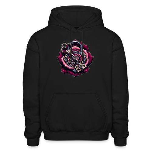 You Hold the Key to My Heart Rose Lock T-Shirt - Heavyweight Unisex Hoodie by Gildan