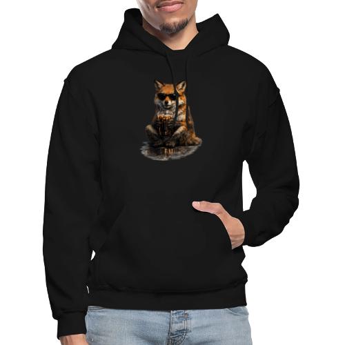 Cool Red Fox Wearing Sunglasses Drinking Coffee - Gildan Heavy Blend Adult Hoodie