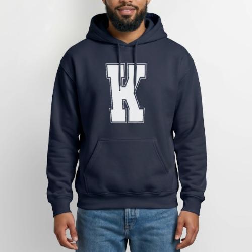 White Letter K – Varsity Alphabet Monogram - Heavyweight Unisex Hoodie by Gildan