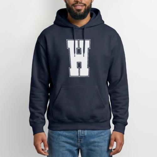 White Letter H – Varsity Alphabet Monogram - Heavyweight Unisex Hoodie by Gildan