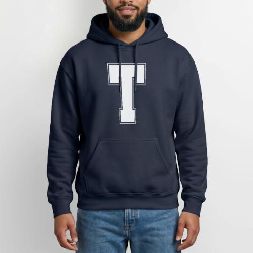 White Letter T – Varsity Alphabet Monogram - Heavyweight Unisex Hoodie by Gildan