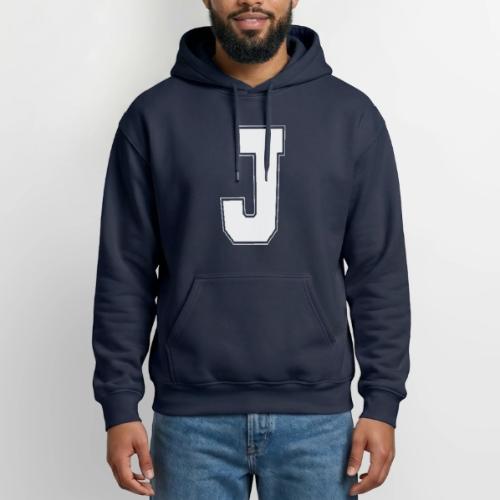 White Letter J – Varsity Alphabet Monogram - Gildan Heavy Blend Adult Hoodie