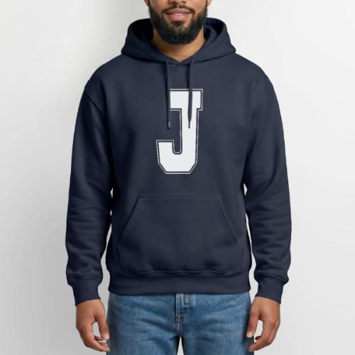 White Letter J – Varsity Alphabet Monogram - Heavyweight Unisex Hoodie by Gildan