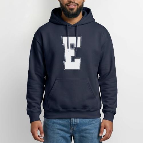 White Letter E – Varsity Alphabet Monogram - Heavyweight Unisex Hoodie by Gildan