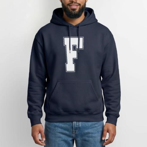 White Letter F – Varsity Alphabet Monogram - Heavyweight Unisex Hoodie by Gildan