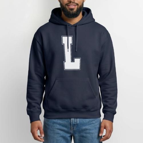 White Letter L – Varsity Alphabet Monogram - Heavyweight Unisex Hoodie by Gildan