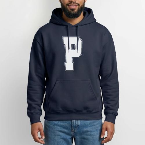White Letter P – Varsity Alphabet Monogram - Gildan Heavy Blend Adult Hoodie