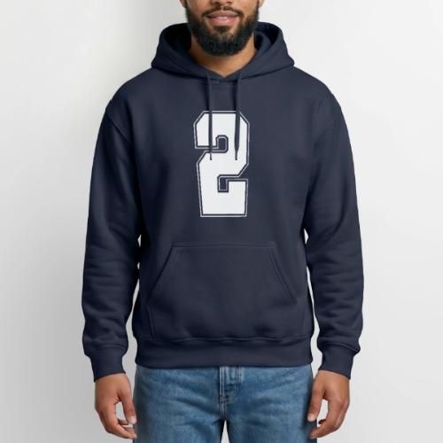 White Number 2 – Varsity Font - Heavyweight Unisex Hoodie by Gildan