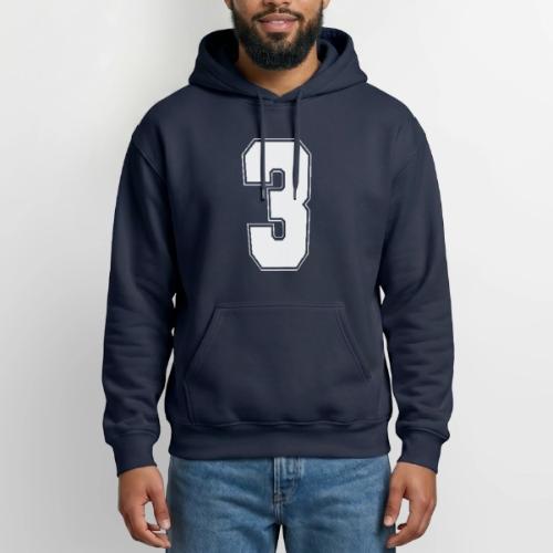 White Number 3 – Varsity Font - Heavyweight Unisex Hoodie by Gildan