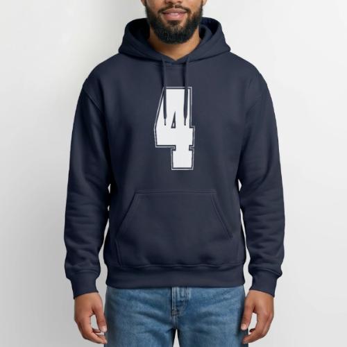 White Number 4 – Varsity Font - Heavyweight Unisex Hoodie by Gildan
