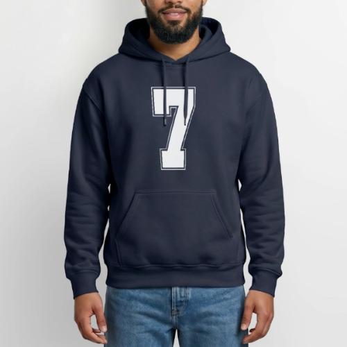 White Number 7 – Varsity Font - Heavyweight Unisex Hoodie by Gildan