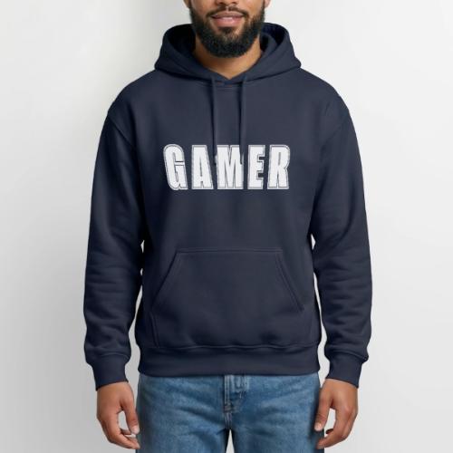 Gamer Collegiate White Text Design - Gildan Heavy Blend Adult Hoodie