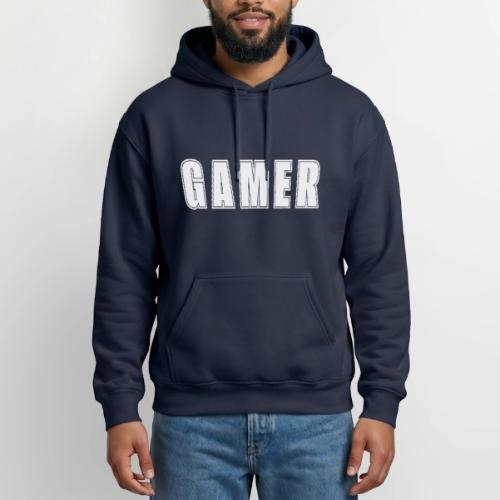 Gamer Collegiate White Text Design - Heavyweight Unisex Hoodie by Gildan