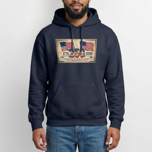 USA 250th Anniversary Flags Emblem - Gildan Heavy Blend Adult Hoodie