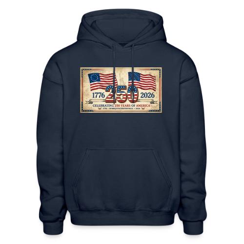 USA 250th Anniversary Flags Emblem - Heavyweight Unisex Hoodie by Gildan