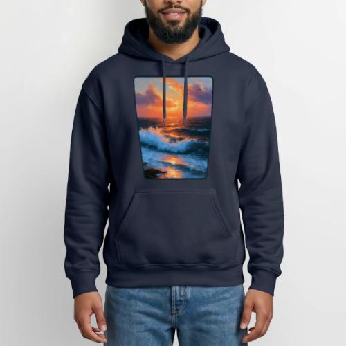 Sunset Storm Waves Oil Painting - Heavyweight Unisex Hoodie by Gildan