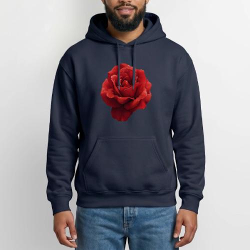 Rose: Crimson Dew Bloom - Heavyweight Unisex Hoodie by Gildan