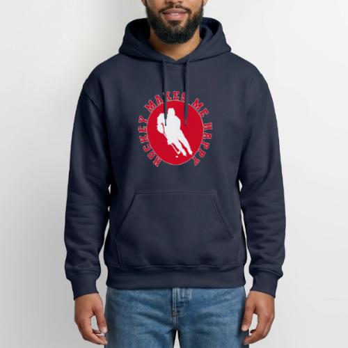 Hockey Makes Me Happy – Ice Hockey Fan Emblem - Heavyweight Unisex Hoodie by Gildan
