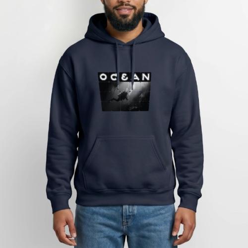 Ocean: Monochrome descent of a scuba diver - Heavyweight Unisex Hoodie by Gildan