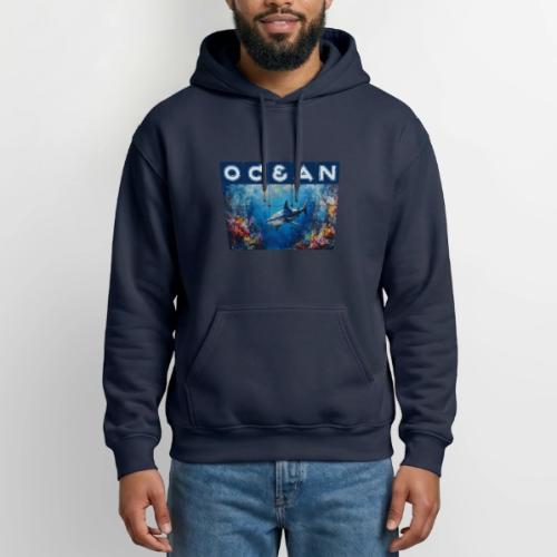 Ocean: Synthwave Shark - Gildan Heavy Blend Adult Hoodie