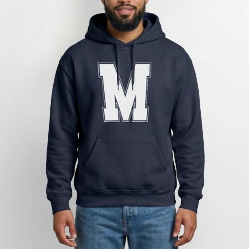 White Letter M – Varsity Alphabet Monogram - Gildan Heavy Blend Adult Hoodie