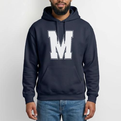 White Letter M – Varsity Alphabet Monogram - Heavyweight Unisex Hoodie by Gildan