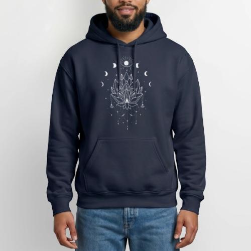 Third Eye White Lotus Flower - Moon Cycle Design - Heavyweight Unisex Hoodie by Gildan