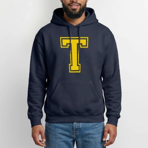 Letter T – Capital Athletic Alphabet Monogram - Heavyweight Unisex Hoodie by Gildan