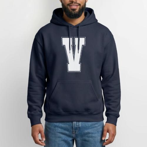 White Letter V – Varsity Alphabet Monogram - Gildan Heavy Blend Adult Hoodie
