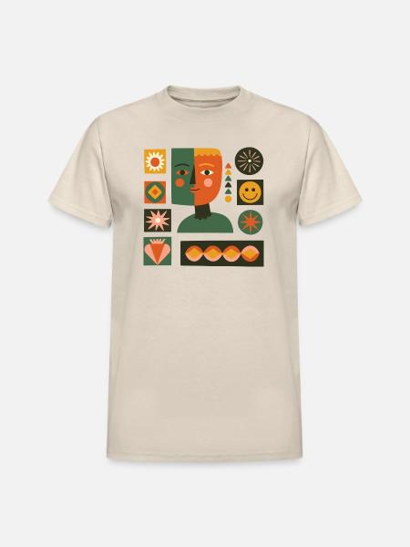 Dual-Tone Geometric Portrait - Heavyweight Unisex T-Shirt by Gildan - Sand