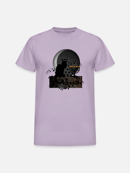 Hanukkah Chat Noir - Heavyweight Unisex T-Shirt by Gildan - orchid