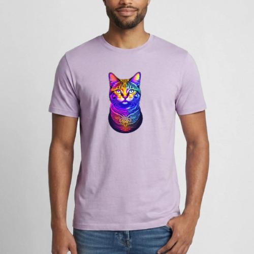 Colorful Psychedelic Cat - Heavyweight Unisex T-Shirt by Gildan