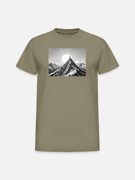 Sunlit Peak Line Art - Heavyweight Unisex T-Shirt by Gildan - prairie dust