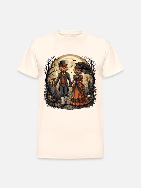 Moonlit Pumpkin Couple - Heavyweight Unisex T-Shirt by Gildan - natural