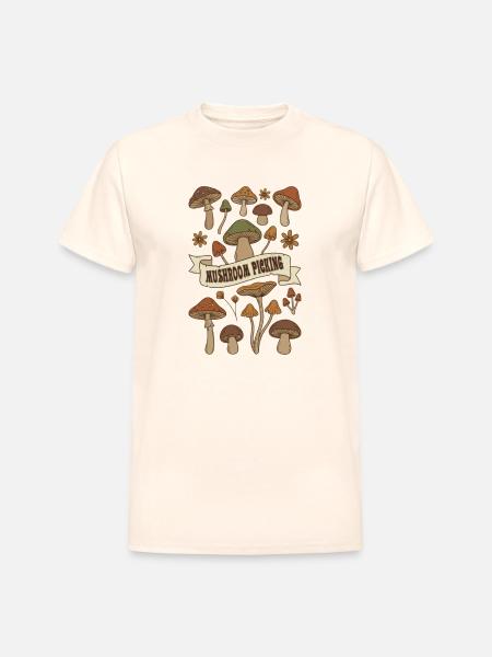 Mushroom Picking Harvest - Heavyweight Unisex T-Shirt by Gildan - natural