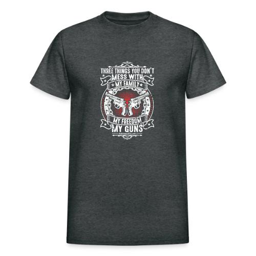 Three Things You Don't Mess with WHITE - Heavyweight Unisex T-Shirt by Gildan