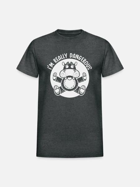 Danger Hippo Mono 1 - Heavyweight Unisex T-Shirt by Gildan - deep heather