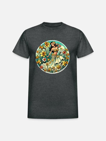 Belly Dance Daffodil - Heavyweight Unisex T-Shirt by Gildan - deep heather