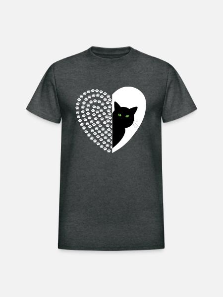 black and white cat - Heavyweight Unisex T-Shirt by Gildan - deep heather
