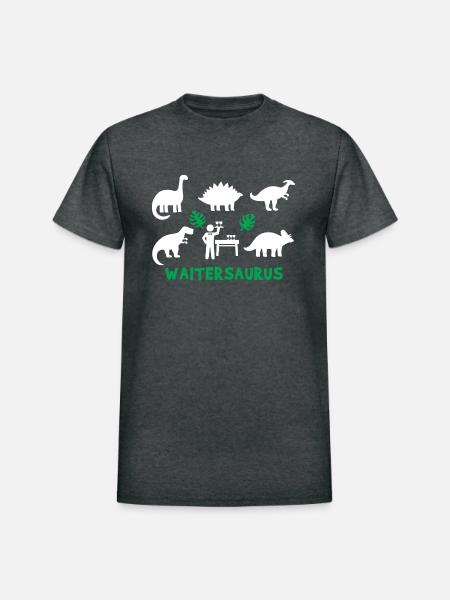 Waiter Saurus Dinosaur - Heavyweight Unisex T-Shirt by Gildan - deep heather
