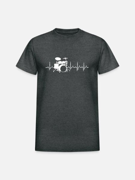 Drummer Heartbeat Ecg Pulse Drums - Heavyweight Unisex T-Shirt by Gildan - deep heather